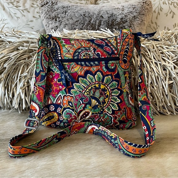 VERA BRADLEY Venetian Paisley 2013 Zip Hipster Crossbody Navy Red Yellow Orange - Picture 7 of 17